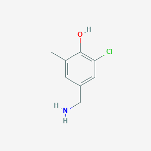 molecular formula C8H10ClNO B13797613 Phenol, 4-(aminomethyl)-2-chloro-6-methyl- 