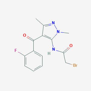molecular formula C14H13BrFN3O2 B137982 2-Bromo-N-[4-(2-fluorobenzoyl)-1,3-dimethyl-1H-pyrazol-5-yl]-acetamide CAS No. 63960-69-0