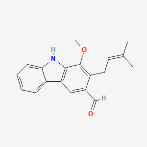 molecular formula C19H19NO2 B13798305 1-Methoxy-2-(3-methylbut-2-en-1-yl)-9H-carbazole-3-carbaldehyde CAS No. 54313-18-7