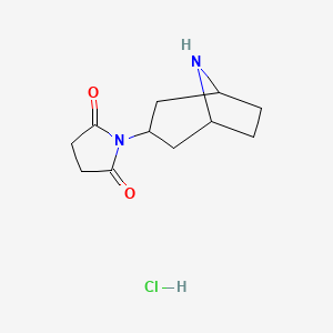 molecular formula C11H17ClN2O2 B1379874 1-(8-Azabicyclo[3.2.1]octan-3-yl)pyrrolidine-2,5-dione hydrochloride CAS No. 1864051-88-6