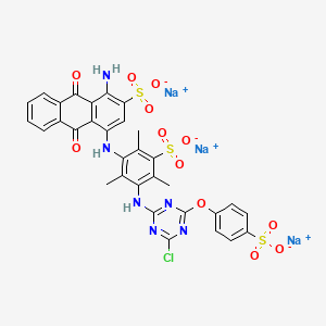 2-Anthracenesulfonic acid, 1-amino-4-((3-((4-chloro-6-(4-sulfophenoxy)-1,3,5-triazin-2-yl)amino)-2,4,6-trimethyl-5-sulfophenyl)amino)-9,10-dihydro-9,10-dioxo-, trisodium salt