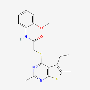 molecular formula C19H21N3O2S2 B13798893 Acetamide,2-[(5-ethyl-2,6-dimethylthieno[2,3-D]pyrimidin-4-YL)thio]-N-(2-methoxyphenyl)- 