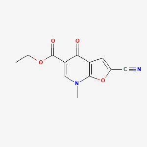 molecular formula C12H10N2O4 B13799511 Ethyl 2-cyano-7-methyl-4-oxo-4,7-dihydrofuro[2,3-b]pyridine-5-carboxylate 