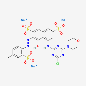 molecular formula C24H19ClN7Na3O11S3 B13799619 Trisodium 5-[[4-chloro-6-(morpholino)-1,3,5-triazin-2-YL]amino]-4-hydroxy-3-[(4-methyl-2-sulphonatophenyl)azo]naphthalene-2,7-disulphonate CAS No. 72927-92-5