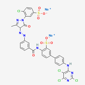 (1,1'-Biphenyl)-3-sulfonic acid, 4-((3-((1-(2-chloro-5-sulfophenyl)-4,5-dihydro-3-methyl-5-oxo-1H-pyrazol-4-yl)azo)benzoyl)amino)-4'-((2,5,6-trichloro-4-pyrimidinyl)amino)-, disodium salt