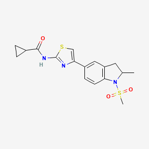 molecular formula C17H19N3O3S2 B13799678 N-[4-(2-methyl-1-methylsulfonyl-2,3-dihydroindol-5-yl)-1,3-thiazol-2-yl]cyclopropanecarboxamide 