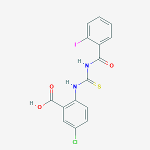 molecular formula C15H10ClIN2O3S B13799697 5-Chloro-2-[[[(2-iodobenzoyl)amino]thioxomethyl]amino]-benzoic acid 