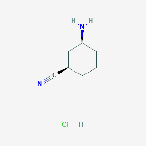 molecular formula C7H13ClN2 B1379982 cis-3-Aminocyclohexanecarbonitrile hydrochloride CAS No. 1403323-06-7