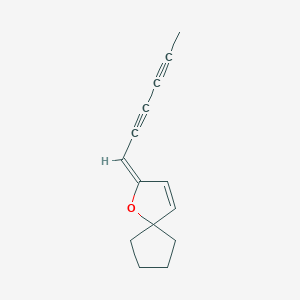 molecular formula C14H14O B13799893 1-Oxaspiro[4.4]non-3-ene,2-(2,4-hexadiynylidene)-,(2E)-(9CI) 