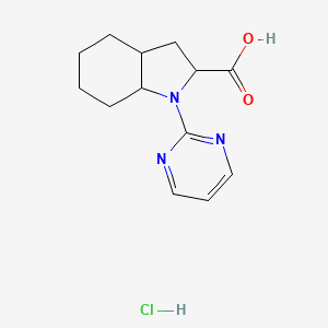 molecular formula C13H18ClN3O2 B1380059 1-(pyrimidin-2-yl)-octahydro-1H-indole-2-carboxylic acid hydrochloride CAS No. 1461705-25-8