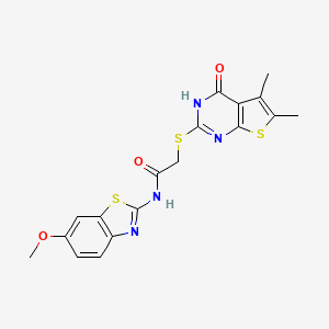 2-[(5,6-dimethyl-4-oxo-3H-thieno[2,3-d]pyrimidin-2-yl)sulfanyl]-N-(6-methoxy-1,3-benzothiazol-2-yl)acetamide