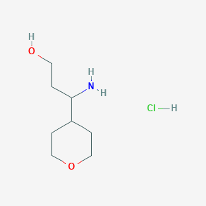 molecular formula C8H18ClNO2 B1380118 3-Amino-3-(oxan-4-yl)propan-1-ol hydrochloride CAS No. 1461715-24-1