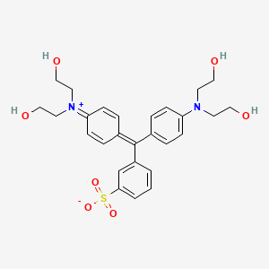 molecular formula C27H32N2O7S B13802068 Ethanaminium, N-[4-[[4-[bis(2-hydroxyethyl)amino]phenyl](3-sulfophenyl)methylene]-2,5-cyclohexadien-1-ylidene]-2-hydroxy-N-(2-hydroxyethyl)-, inner salt CAS No. 63217-00-5