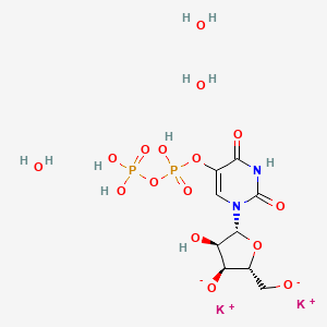 molecular formula C9H18K2N2O16P2 B13802268 dipotassium;(2R,3S,4R,5R)-4-hydroxy-5-[5-[hydroxy(phosphonooxy)phosphoryl]oxy-2,4-dioxopyrimidin-1-yl]-2-(oxidomethyl)oxolan-3-olate;trihydrate CAS No. 71229-83-9