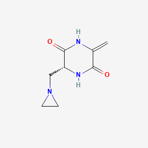 molecular formula C8H11N3O2 B13802369 (3R)-3-[(Aziridin-1-yl)methyl]-6-methylidenepiperazine-2,5-dione CAS No. 72995-81-4