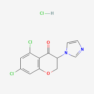 molecular formula C12H9Cl3N2O2 B13802392 4h-1-Benzopyran-4-one,5,7-dichloro-2,3-dihydro-3-(1h-imidazol-1-yl)-,hydrochloride 