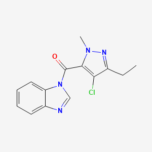 molecular formula C14H13ClN4O B13802677 1-[(4-chloro-3-ethyl-1-methyl-1H-pyrazol-5-yl)carbonyl]-1H-benzimidazole 