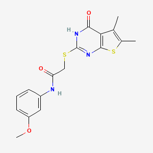 molecular formula C17H17N3O3S2 B13802702 Acetamide,2-[(1,4-dihydro-5,6-dimethyl-4-oxothieno[2,3-D]pyrimidin-2-YL)thio]-N-(3-methoxyphenyl)- 