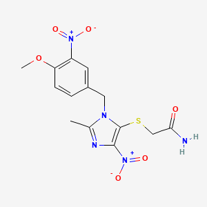 molecular formula C14H15N5O6S B13802869 Acetamide, 2-((1-((4-methoxy-3-nitrophenyl)methyl)-2-methyl-4-nitro-1H-imidazol-5-yl)thio)- CAS No. 77952-77-3