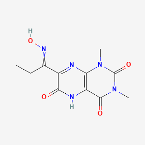 molecular formula C11H13N5O4 B13804546 2,4,6(3H)-Pteridinetrione, 1,5-dihydro-7-[1-(hydroxyimino)propyl]-1,3-dimethyl- 