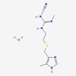 molecular formula C10H18N6OS B13804705 1-cyano-2-methyl-3-[2-[(5-methyl-1H-imidazol-4-yl)methylsulfanyl]ethyl]guanidine;hydrate CAS No. 85359-88-2