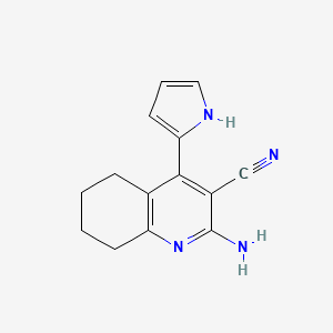 molecular formula C14H14N4 B13804723 2-amino-4-(1H-pyrrol-2-yl)-5,6,7,8-tetrahydroquinoline-3-carbonitrile CAS No. 586990-36-5