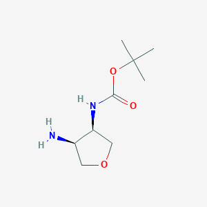 molecular formula C9H18N2O3 B1380611 tert-butyl ((3R,4S)-4-aminotetrahydrofuran-3-yl)carbamate CAS No. 1628794-75-1