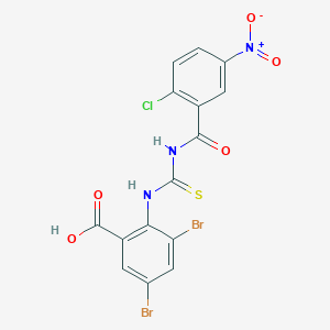 molecular formula C15H8Br2ClN3O5S B13806782 3,5-Dibromo-2-[(2-chloro-5-nitrobenzoyl)carbamothioylamino]benzoic acid CAS No. 535978-08-6