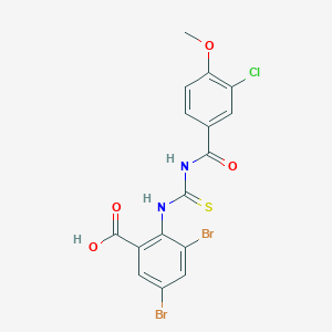 3,5-Dibromo-2-[(3-chloro-4-methoxybenzoyl)carbamothioylamino]benzoic acid