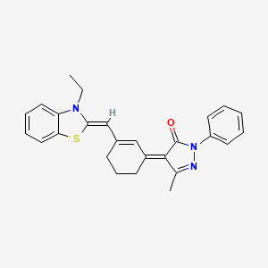 (4Z)-4-[3-[(Z)-(3-ethyl-1,3-benzothiazol-2-ylidene)methyl]cyclohex-2-en-1-ylidene]-5-methyl-2-phenylpyrazol-3-one