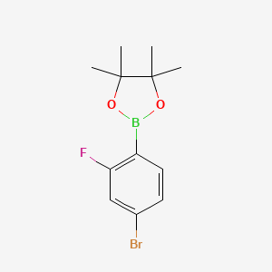 molecular formula C12H15BBrFO2 B1380936 2-(4-Bromo-2-fluorophenyl)-4,4,5,5-tetramethyl-1,3,2-dioxaborolane CAS No. 1326316-85-1