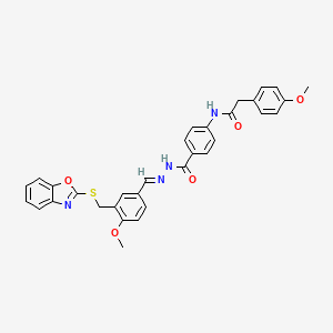 N-[(E)-[3-(1,3-benzoxazol-2-ylsulfanylmethyl)-4-methoxyphenyl]methylideneamino]-4-[[2-(4-methoxyphenyl)acetyl]amino]benzamide