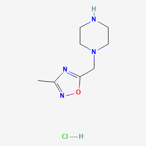 molecular formula C8H15ClN4O B1381080 1-[(3-Methyl-1,2,4-oxadiazol-5-yl)methyl]piperazine hydrochloride CAS No. 1803580-93-9