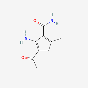 molecular formula C9H12N2O2 B13811421 4-Acetyl-5-amino-2-methylcyclopenta-1,4-diene-1-carboxamide 