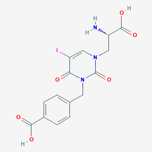 molecular formula C15H14IN3O6 B138121 4-[[3-[(2S)-2-amino-2-carboxyethyl]-5-iodo-2,6-dioxopyrimidin-1-yl]methyl]benzoic acid CAS No. 569371-10-4