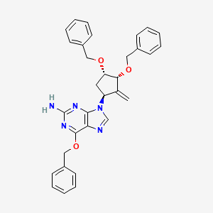 molecular formula C32H31N5O3 B13812306 9-[(1S,3R,4S)-2-Methylene-4-(phenylmethoxy)-3-[(phenylmethoxy)methyl]cyclopentyl]-6-(phenylmethoxy)-9H-Purin-2-amine 