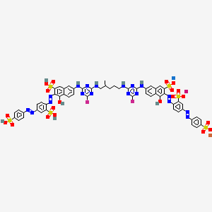 molecular formula C56H43F2KLiN18NaO20S6 B13812392 2-Naphthalenesulfonic acid,7,7-(2-methyl-1,5-pentanediyl)bisimino(6-fluoro-1,3,5-triazine-4,2-diyl)iminobis4-hydroxy-3-2-sulfo-4-(4-sulfophenyl)azophenylazo-,lithium potassium sodium salt 