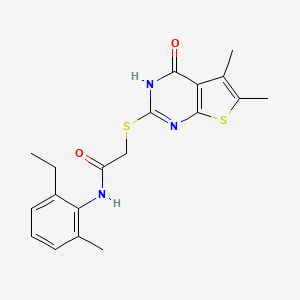 molecular formula C19H21N3O2S2 B13812462 Acetamide,2-[(1,4-dihydro-5,6-dimethyl-4-oxothieno[2,3-D]pyrimidin-2-YL)thio]-N-(2-ethyl-6-methylphenyl)- 