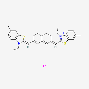 molecular formula C32H35IN2S2 B13812470 3-Ethyl-2-([7-([3-ethyl-6-methyl-1,3-benzothiazol-2(3H)-ylidene]methyl)-4,4A,5,6-tetrahydro-2(3H)-naphthalenylidene]methyl)-6-methyl-1,3-benzothiazol-3-ium iodide 