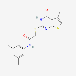 molecular formula C18H19N3O2S2 B13812701 Acetamide,2-[(1,4-dihydro-5,6-dimethyl-4-oxothieno[2,3-D]pyrimidin-2-YL)thio]-N-(3,5-dimethylphenyl)- 