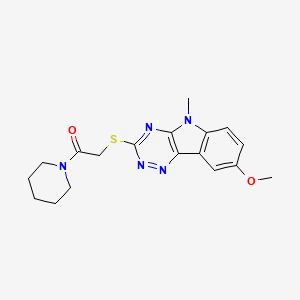 2-[(8-Methoxy-5-methyl-[1,2,4]triazino[5,6-b]indol-3-yl)sulfanyl]-1-piperidin-1-ylethanone