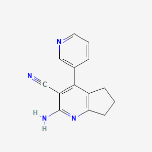 molecular formula C14H12N4 B13814777 2-amino-4-pyridin-3-yl-6,7-dihydro-5H-cyclopenta[b]pyridine-3-carbonitrile CAS No. 579441-22-8