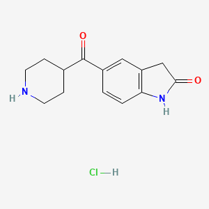 molecular formula C14H17ClN2O2 B1381592 5-(piperidine-4-carbonyl)-2,3-dihydro-1H-indol-2-one hydrochloride CAS No. 1803611-40-6