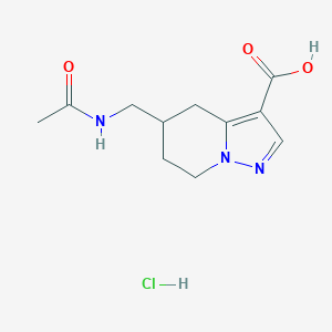 molecular formula C11H16ClN3O3 B1381593 5-(acetamidomethyl)-4H,5H,6H,7H-pyrazolo[1,5-a]pyridine-3-carboxylic acid hydrochloride CAS No. 1803584-09-9