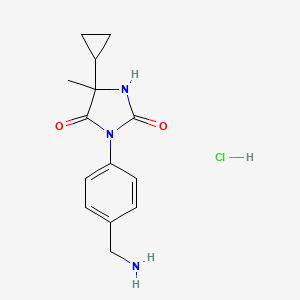 molecular formula C14H18ClN3O2 B1381603 3-[4-(Aminomethyl)phenyl]-5-cyclopropyl-5-methylimidazolidine-2,4-dione hydrochloride CAS No. 1803598-85-7