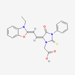 2-[(5E)-5-[(2Z)-2-(3-ethyl-1,3-benzoxazol-2-ylidene)ethylidene]-4-oxo-3-phenyl-2-sulfanylideneimidazolidin-1-yl]acetic acid