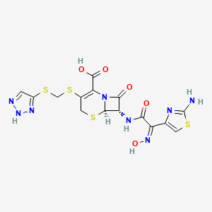 molecular formula C15H14N8O5S4 B13817611 (6R,7S)-7-[[(2Z)-2-(2-amino-1,3-thiazol-4-yl)-2-hydroxyiminoacetyl]amino]-8-oxo-3-(2H-triazol-4-ylsulfanylmethylsulfanyl)-5-thia-1-azabicyclo[4.2.0]oct-2-ene-2-carboxylic acid 