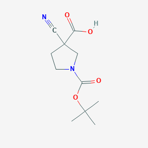 molecular formula C11H16N2O4 B1381763 1-[(Tert-butoxy)carbonyl]-3-cyanopyrrolidine-3-carboxylic acid CAS No. 1158759-28-4