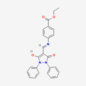 Benzoic acid, p-((3,5-dioxo-1,2-diphenylpyrazolidinylidene)methylamino)-, ethyl ester