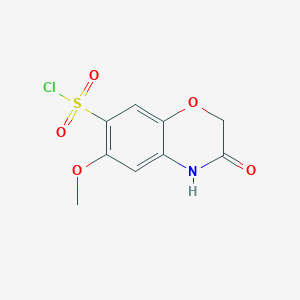 molecular formula C9H8ClNO5S B1381936 6-甲氧基-3-氧代-3,4-二氢-2H-1,4-苯并恶嗪-7-磺酰氯 CAS No. 1368585-15-2
